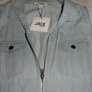 Jack by BB Dakota Denim Zip up Shirt-Washed Out Chambray-- NWT
